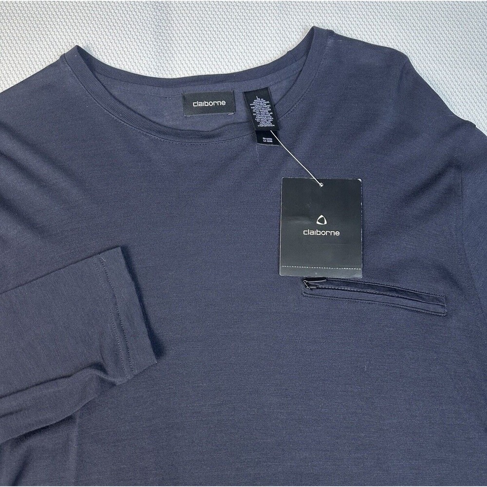 NEW Claiborne Mens Long‎ Sleeve Sweater Pullover Size Large Ribbed Shirt FLAW